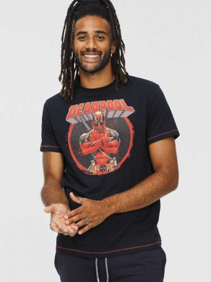 D555 WADE Official Deadpool Printed T-Shirt Dark Navy - Majice Kratkih Rukava - Muške Majice Kratkih Rukava Veliki Brojevi 