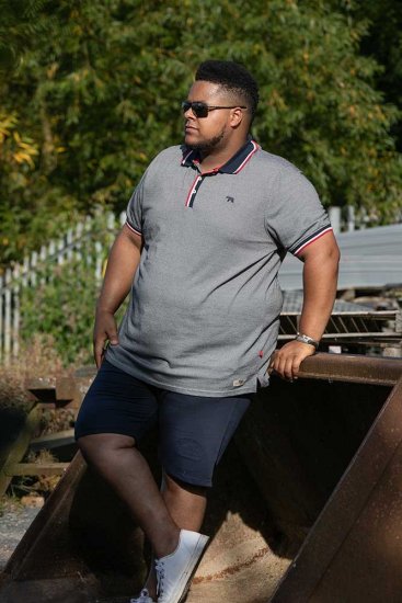 D555 BAYTON 2 Fine Stripe Jersey Polo Grey - Polo majice - Muške Polo Majice Veliki Brojevi