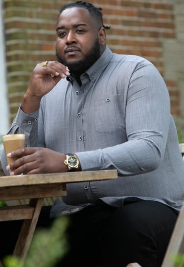 D555 RADCLIFFE Cross Hatch Soft Touch Slub Long Sleeve Shirt With Chest Patch Pocket Charcoal - Košulje - Muške Košulje Veliki Brojevi