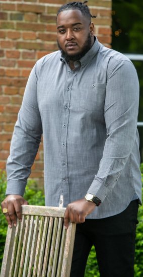 D555 RADCLIFFE Cross Hatch Soft Touch Slub Long Sleeve Shirt With Chest Patch Pocket Charcoal - Košulje - Muške Košulje Veliki Brojevi