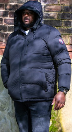 D555 DOMENIC Quilted Puffer Jacket With Half Micro Fleece Lining And Hood Black - Jakne - Muške Jakne Veliki Brojevi