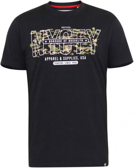 D555 EDWALTON NYCTY Camo Printed Crew Neck T-Shirt Washed Black - Majice Kratkih Rukava - Muške Majice Kratkih Rukava Veliki Brojevi 