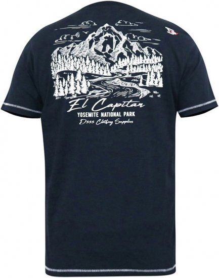 D555 GRAHAM YOSEMITE Chest And Back Printed Crew Neck T-Shirt Navy - Majice Kratkih Rukava - Muške Majice Kratkih Rukava Veliki Brojevi 