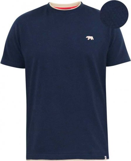 D555 SANDFORD Double Layer On Neck Ribs And Hem Waffle Textured T-Shirt Navy - Majice Kratkih Rukava - Muške Majice Kratkih Rukava Veliki Brojevi 