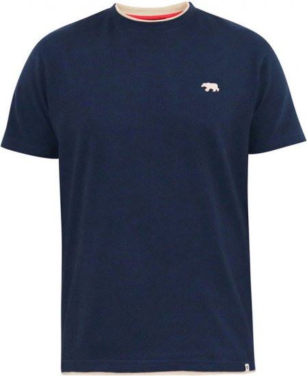 D555 SANDFORD Double Layer On Neck Ribs And Hem Waffle Textured T-Shirt Navy - Majice Kratkih Rukava - Muške Majice Kratkih Rukava Veliki Brojevi 