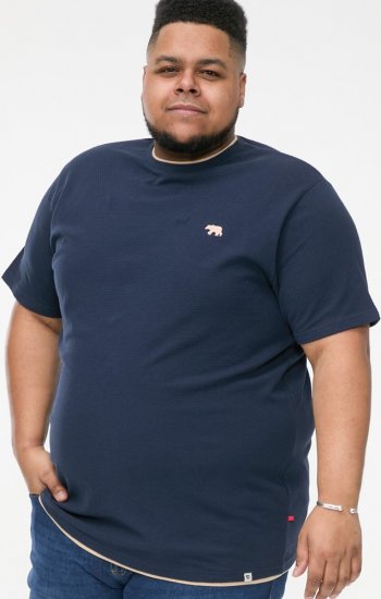 D555 SANDFORD Double Layer On Neck Ribs And Hem Waffle Textured T-Shirt Navy - Majice Kratkih Rukava - Muške Majice Kratkih Rukava Veliki Brojevi 