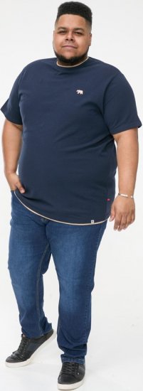 D555 SANDFORD Double Layer On Neck Ribs And Hem Waffle Textured T-Shirt Navy - Majice Kratkih Rukava - Muške Majice Kratkih Rukava Veliki Brojevi 