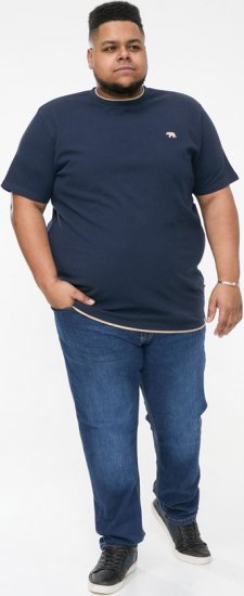 D555 SANDFORD Double Layer On Neck Ribs And Hem Waffle Textured T-Shirt Navy - Majice Kratkih Rukava - Muške Majice Kratkih Rukava Veliki Brojevi 