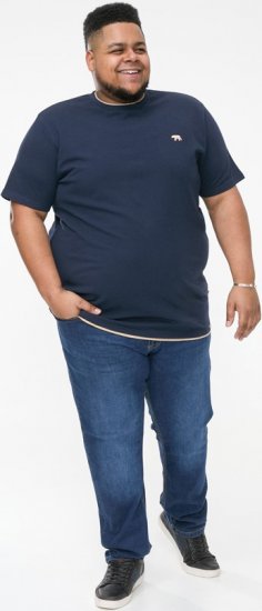 D555 SANDFORD Double Layer On Neck Ribs And Hem Waffle Textured T-Shirt Navy - Majice Kratkih Rukava - Muške Majice Kratkih Rukava Veliki Brojevi 