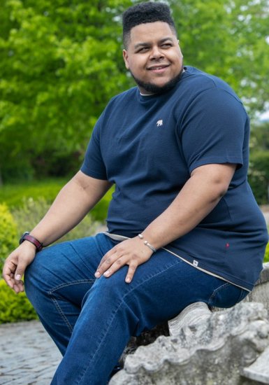 D555 SANDFORD Double Layer On Neck Ribs And Hem Waffle Textured T-Shirt Navy - Majice Kratkih Rukava - Muške Majice Kratkih Rukava Veliki Brojevi 