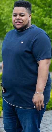 D555 SANDFORD Double Layer On Neck Ribs And Hem Waffle Textured T-Shirt Navy - Majice Kratkih Rukava - Muške Majice Kratkih Rukava Veliki Brojevi 