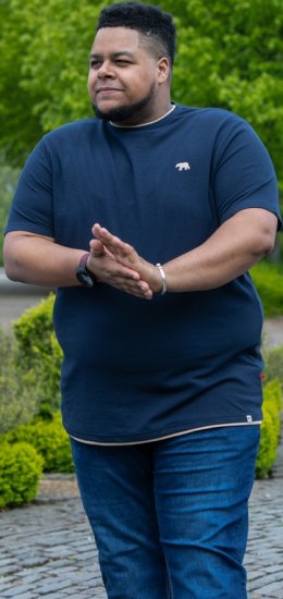 D555 SANDFORD Double Layer On Neck Ribs And Hem Waffle Textured T-Shirt Navy - Majice Kratkih Rukava - Muške Majice Kratkih Rukava Veliki Brojevi 