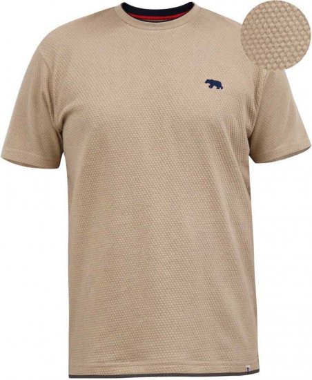 D555 SANDFORD Double Layer On Neck Ribs And Hem Waffle Textured T-Shirt Beige - Majice Kratkih Rukava - Muške Majice Kratkih Rukava Veliki Brojevi 