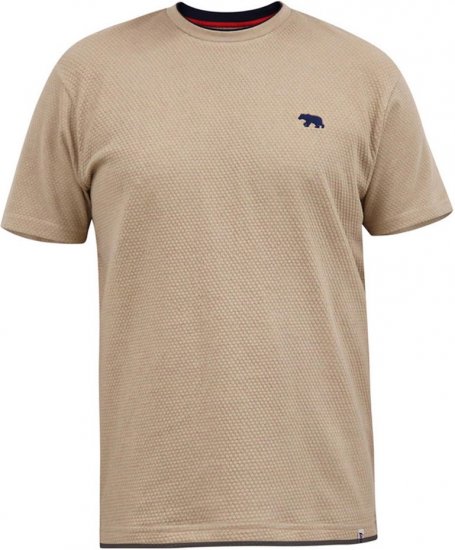 D555 SANDFORD Double Layer On Neck Ribs And Hem Waffle Textured T-Shirt Beige - Majice Kratkih Rukava - Muške Majice Kratkih Rukava Veliki Brojevi 