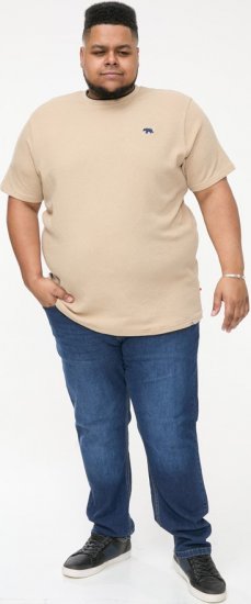 D555 SANDFORD Double Layer On Neck Ribs And Hem Waffle Textured T-Shirt Beige - Majice Kratkih Rukava - Muške Majice Kratkih Rukava Veliki Brojevi 