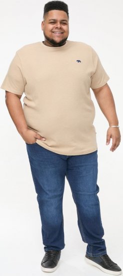 D555 SANDFORD Double Layer On Neck Ribs And Hem Waffle Textured T-Shirt Beige - Majice Kratkih Rukava - Muške Majice Kratkih Rukava Veliki Brojevi 