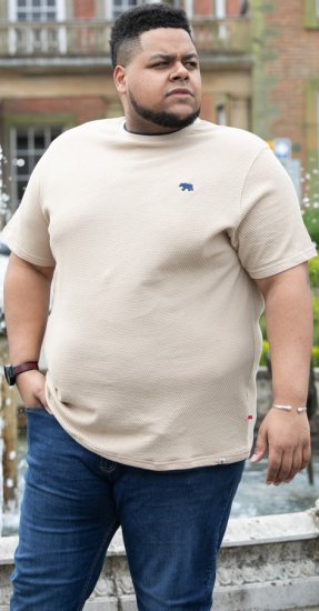 D555 SANDFORD Double Layer On Neck Ribs And Hem Waffle Textured T-Shirt Beige - Majice Kratkih Rukava - Muške Majice Kratkih Rukava Veliki Brojevi 
