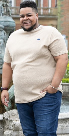 D555 SANDFORD Double Layer On Neck Ribs And Hem Waffle Textured T-Shirt Beige - Majice Kratkih Rukava - Muške Majice Kratkih Rukava Veliki Brojevi 