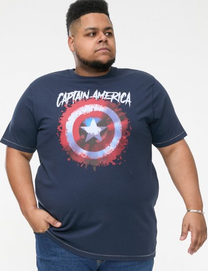 D555 ROGERS Official Captain America Printed T-Shirt Dark Navy - Majice Kratkih Rukava - Muške Majice Kratkih Rukava Veliki Brojevi 