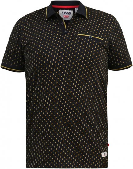 D555 RAUL AOP Jersey Polo With Jacquard Collar, Ribs And Chest Pocket Black - Polo majice - Muške Polo Majice Veliki Brojevi