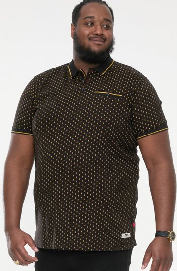 D555 RAUL AOP Jersey Polo With Jacquard Collar, Ribs And Chest Pocket Black - Polo majice - Muške Polo Majice Veliki Brojevi