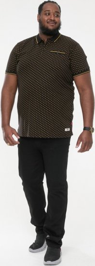 D555 RAUL AOP Jersey Polo With Jacquard Collar, Ribs And Chest Pocket Black - Polo majice - Muške Polo Majice Veliki Brojevi