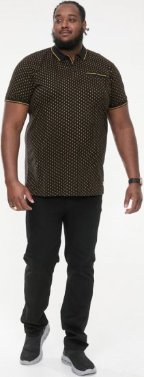 D555 RAUL AOP Jersey Polo With Jacquard Collar, Ribs And Chest Pocket Black - Polo majice - Muške Polo Majice Veliki Brojevi