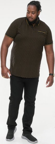 D555 RAUL AOP Jersey Polo With Jacquard Collar, Ribs And Chest Pocket Black - Polo majice - Muške Polo Majice Veliki Brojevi