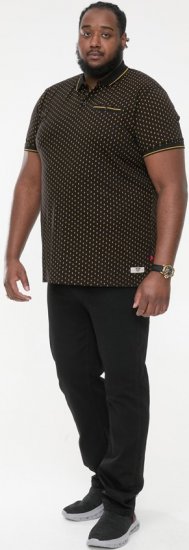 D555 RAUL AOP Jersey Polo With Jacquard Collar, Ribs And Chest Pocket Black - Polo majice - Muške Polo Majice Veliki Brojevi