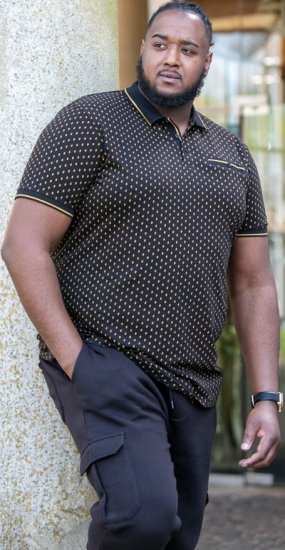 D555 RAUL AOP Jersey Polo With Jacquard Collar, Ribs And Chest Pocket Black - Polo majice - Muške Polo Majice Veliki Brojevi