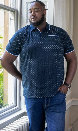 D555 OAKLEY AOP Jersey Polo With Jacquard Collar, Ribs And Chest Pocket Navy - Polo majice - Muške Polo Majice Veliki Brojevi