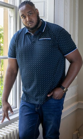 D555 OAKLEY AOP Jersey Polo With Jacquard Collar, Ribs And Chest Pocket Navy - Polo majice - Muške Polo Majice Veliki Brojevi