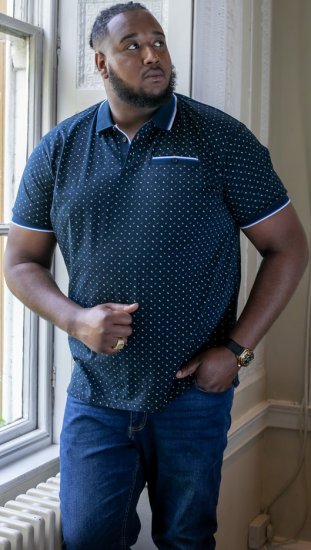 D555 OAKLEY AOP Jersey Polo With Jacquard Collar, Ribs And Chest Pocket Navy - Polo majice - Muške Polo Majice Veliki Brojevi