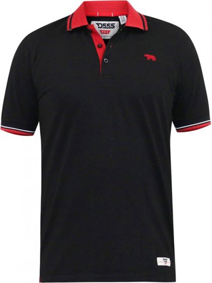D555 CHESTER Pique Polo With Red Collar With Tipping Detail And Chest Embroidery Black - Polo majice - Muške Polo Majice Veliki Brojevi