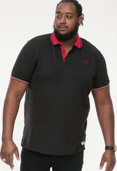 D555 CHESTER Pique Polo With Red Collar With Tipping Detail And Chest Embroidery Black - Polo majice - Muške Polo Majice Veliki Brojevi