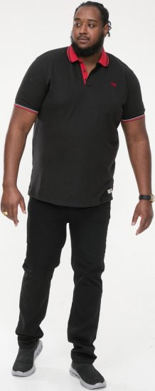 D555 CHESTER Pique Polo With Red Collar With Tipping Detail And Chest Embroidery Black - Polo majice - Muške Polo Majice Veliki Brojevi
