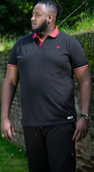 D555 CHESTER Pique Polo With Red Collar With Tipping Detail And Chest Embroidery Black - Polo majice - Muške Polo Majice Veliki Brojevi