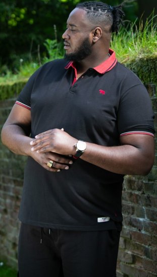 D555 CHESTER Pique Polo With Red Collar With Tipping Detail And Chest Embroidery Black - Polo majice - Muške Polo Majice Veliki Brojevi
