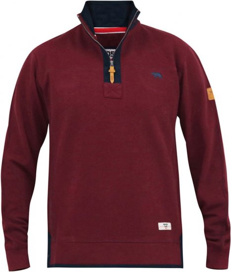 D555 HIRALDO Quarter Neck Pique Fleece Sweatshirt With Chest Embroidery Red - Puloveri & dukserice - Muške Puloveri & dukserice veliki brojevi