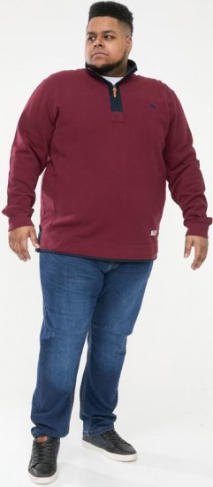 D555 HIRALDO Quarter Neck Pique Fleece Sweatshirt With Chest Embroidery Red - Puloveri & dukserice - Muške Puloveri & dukserice veliki brojevi