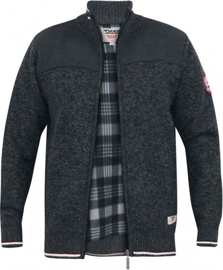 D555 ABERDARE Knitted Zip Through Sweater With Bonded Check Lining Charcoal Marl - Puloveri & dukserice - Muške Puloveri & dukserice veliki brojevi