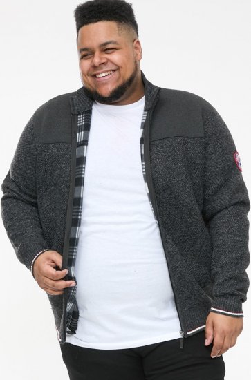 D555 ABERDARE Knitted Zip Through Sweater With Bonded Check Lining Charcoal Marl - Puloveri & dukserice - Muške Puloveri & dukserice veliki brojevi