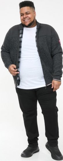 D555 ABERDARE Knitted Zip Through Sweater With Bonded Check Lining Charcoal Marl - Puloveri & dukserice - Muške Puloveri & dukserice veliki brojevi