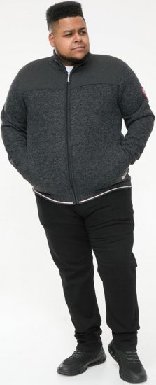 D555 ABERDARE Knitted Zip Through Sweater With Bonded Check Lining Charcoal Marl - Puloveri & dukserice - Muške Puloveri & dukserice veliki brojevi