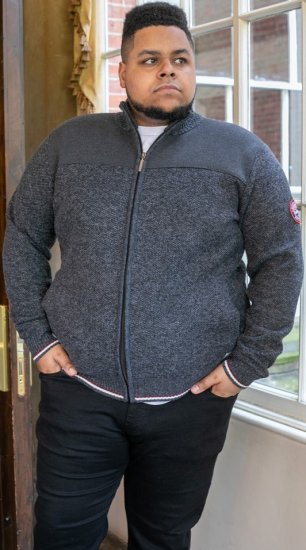 D555 ABERDARE Knitted Zip Through Sweater With Bonded Check Lining Charcoal Marl - Puloveri & dukserice - Muške Puloveri & dukserice veliki brojevi