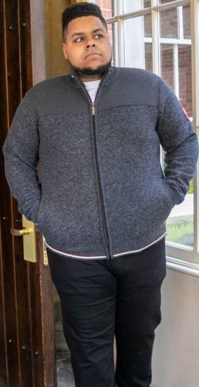 D555 ABERDARE Knitted Zip Through Sweater With Bonded Check Lining Charcoal Marl - Puloveri & dukserice - Muške Puloveri & dukserice veliki brojevi