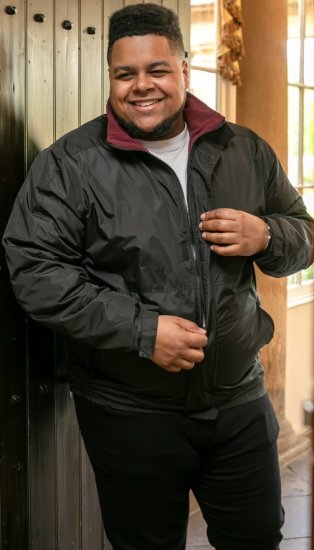 D555 Rudy Showerproof Fleece Lined Jacket With Packaway Hood - Black - Jakne - Muške Jakne Veliki Brojevi