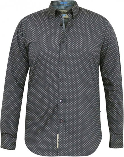 D555 KEATON Micro AOP Long Sleeve Shirt With Concealed Button Down Collar Grey - Košulje - Muške Košulje Veliki Brojevi