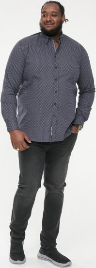D555 KEATON Micro AOP Long Sleeve Shirt With Concealed Button Down Collar Grey - Košulje - Muške Košulje Veliki Brojevi