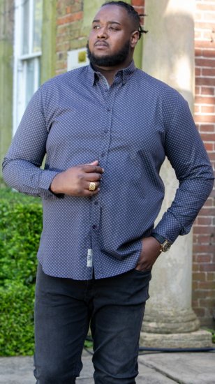 D555 KEATON Micro AOP Long Sleeve Shirt With Concealed Button Down Collar Grey - Košulje - Muške Košulje Veliki Brojevi